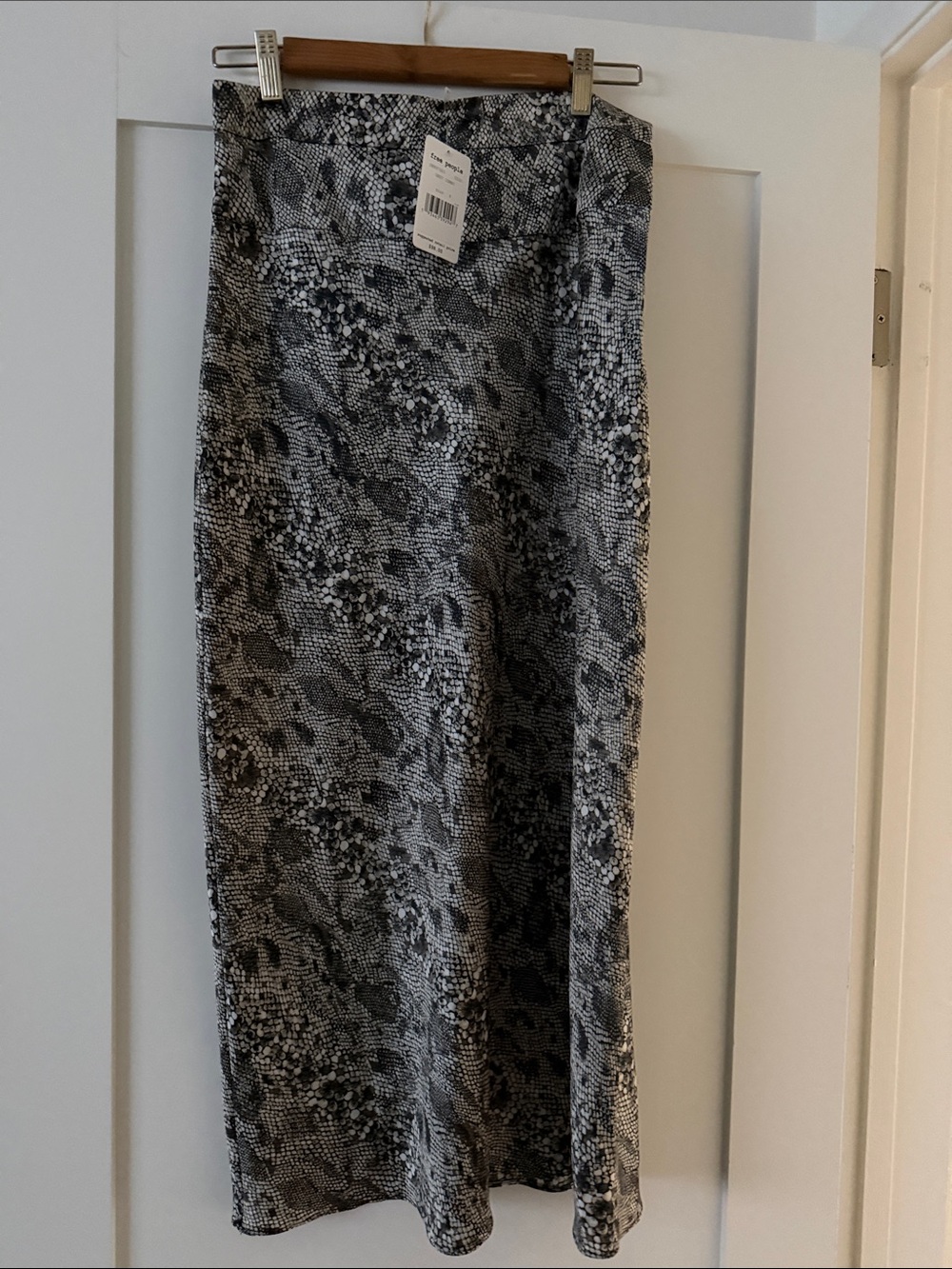 Free People Black and White Satin Snake-Print Maxi Skirt - Side zipper closure
